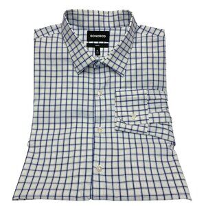 Bonobos Slim Fit White Navy Windowpane Long Sleeve‎ Button Down Shirt